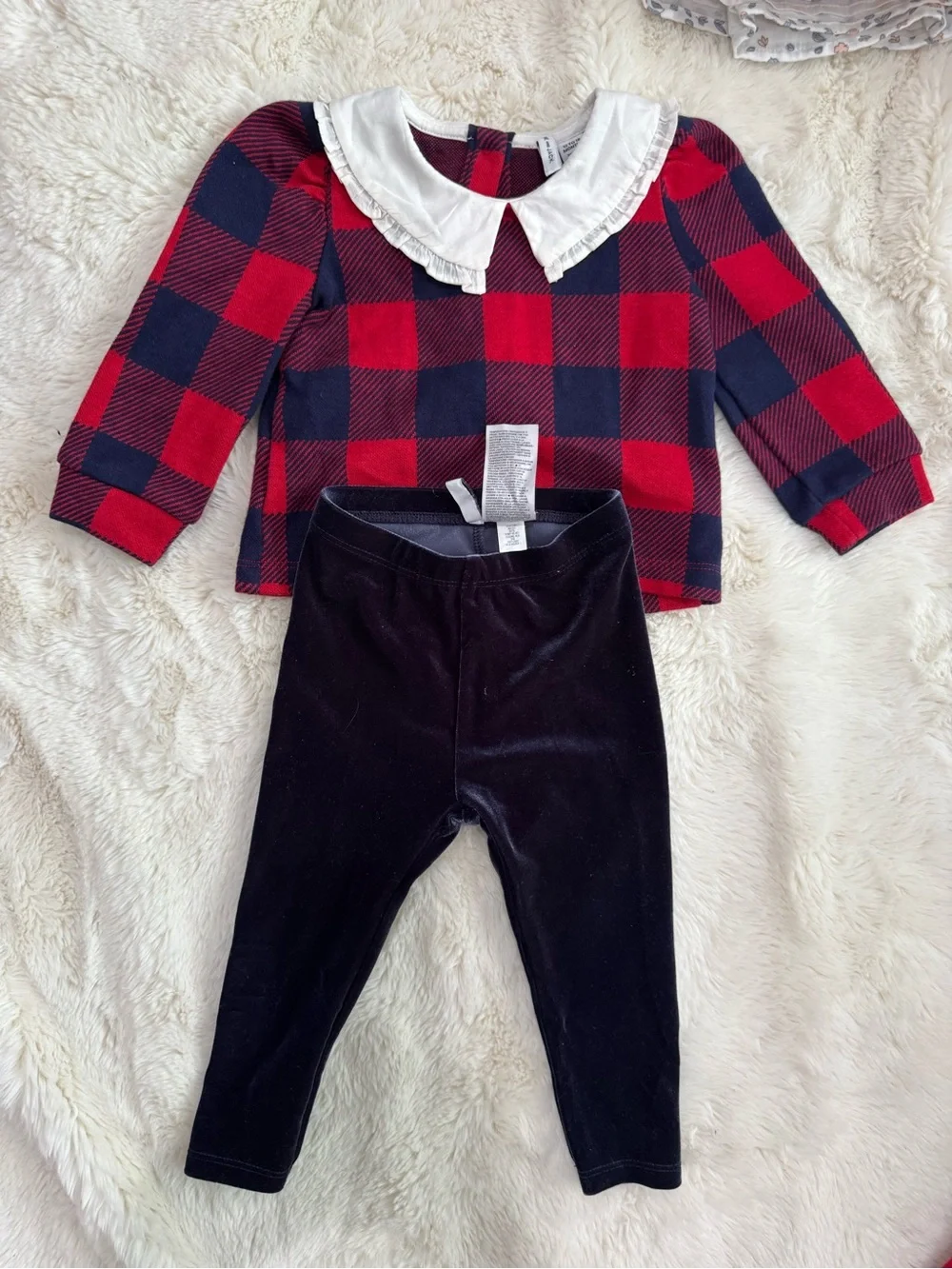 Children's Red & Navy Buffalo Plaid Top with Black Leggings